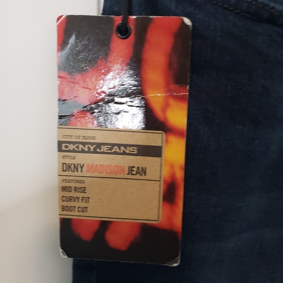 DKNY Madison Jeans Dark Blue Mid Rise Curvy Boot Cut Stretch Y2K Size 8R Blue - Picture 3 of 14